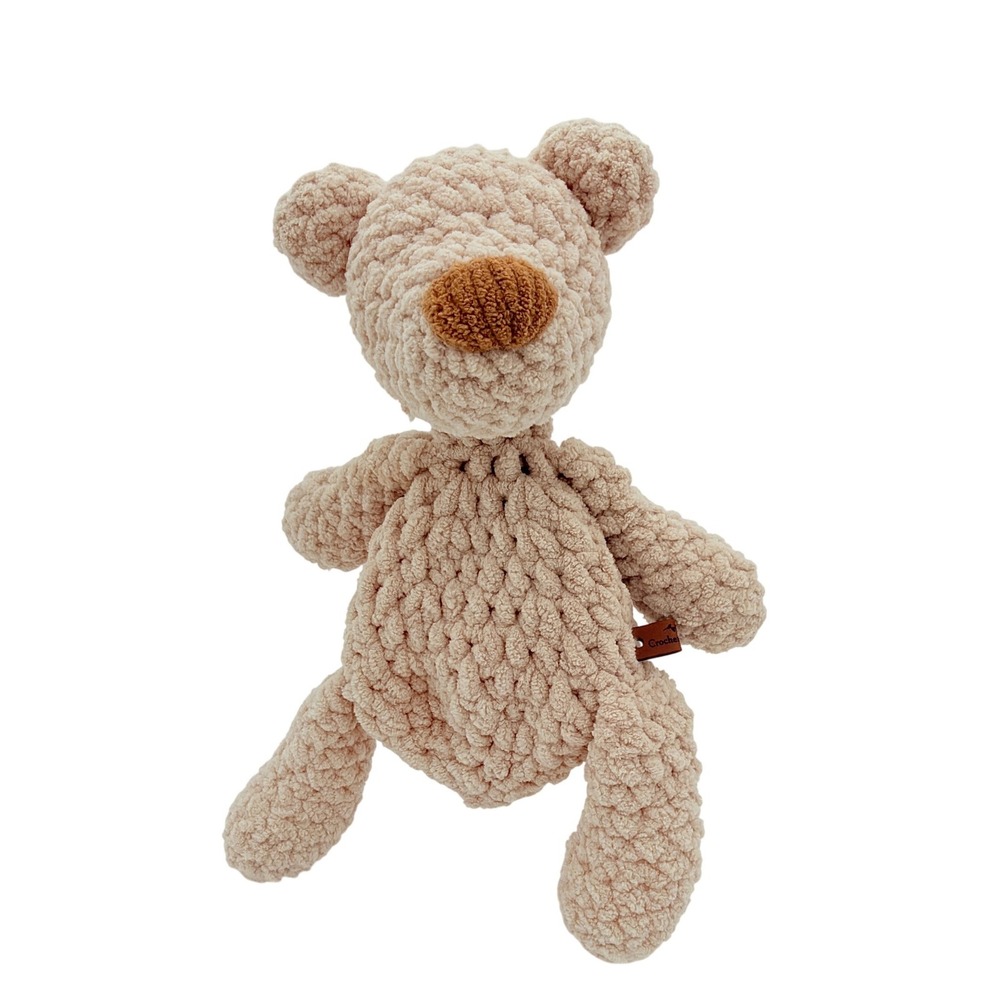 Handmade Crochet Plush Teddy Bear by Crochet by Cass Soft Chenille Neutral 11"